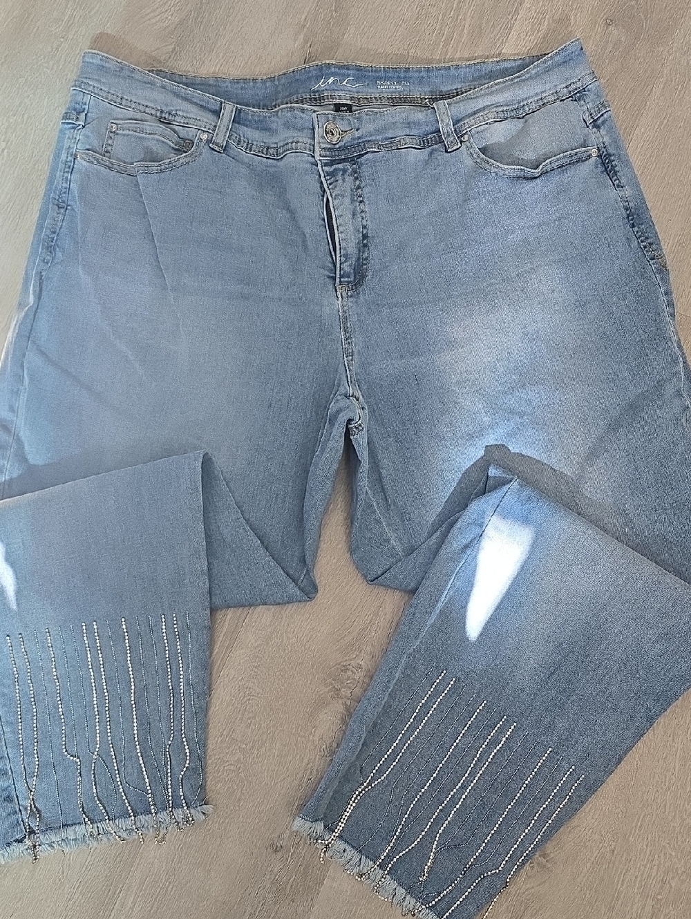 INC International Concepts Light Blue Cropped Jeans with Beaded Hem